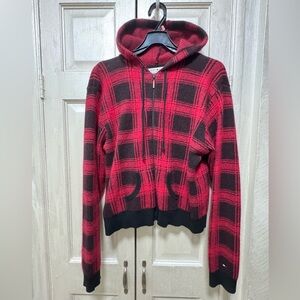 Tommy Hilfiger Women XL Plaid Hooded Full Zip Sweater Long Sleeve Crop Jacket